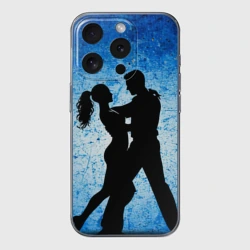 Чехол для iPhone 15 Pro Max силиконовый с защитой камеры Сальса на синем