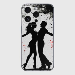 Чехол для iPhone 15 Pro силиконовый с защитой камеры Сальса на черно белом