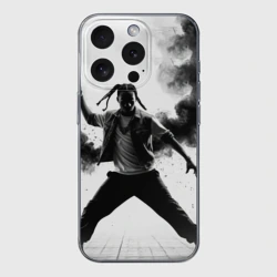 Чехол для iPhone 15 Pro Max силиконовый с защитой камеры Хип-хоп танец в черном дыму