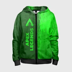 Детская толстовка 3D на молнии Apex Legends - green gradient по-вертикали