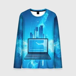 Мужской лонгслив 3D Ноутбук синий дым