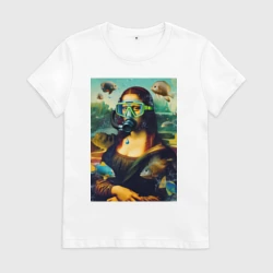 Женская футболка хлопок Мона Лиза под водой - дайвинг