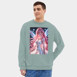 Мужской свитшот oversize без начеса хлопок Сияющая фея с крыльями и бабочками - фото 2