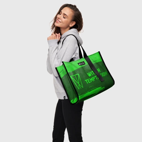 Сумка-шоппер 3D с принтом Within Temptation - green gradient по-горизонтали, фото на моделе #1