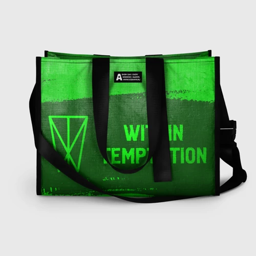 Сумка-шоппер 3D с принтом Within Temptation - green gradient по-горизонтали, вид спереди #2