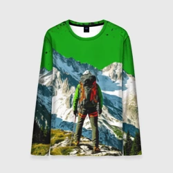 Мужской лонгслив 3D Альпинизм в зеленом