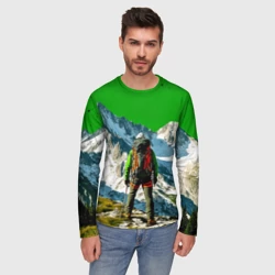 Мужской лонгслив 3D Альпинизм в зеленом - фото 2