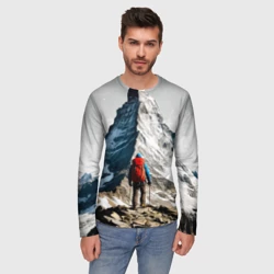 Мужской лонгслив 3D Альпинизм на сером - фото 2