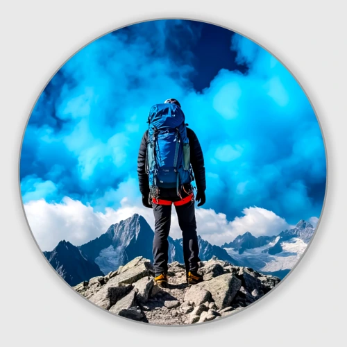Круглый коврик для мышки Альпинист в синем