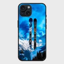 Чехол силиконовый для Apple iPhone 15 матовый Горные лыжи и синий дым