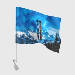 Флаг для автомобиля Горные лыжи и синий дым