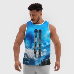 Мужская спортивная майка 3D Горные лыжи и синий дым - фото 2