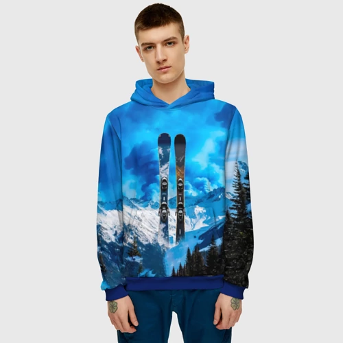 Мужская толстовка 3D с принтом Горные лыжи и синий дым, фото на моделе #1