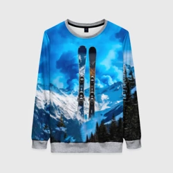 Женский свитшот 3D Горные лыжи и синий дым