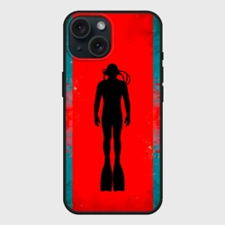 Чехол силиконовый для Apple iPhone 15 матовый Дайвер на красном