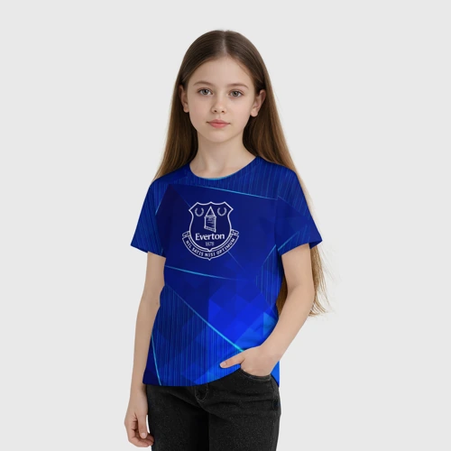 Детская футболка 3D с принтом Everton blue poly, фото на моделе #1