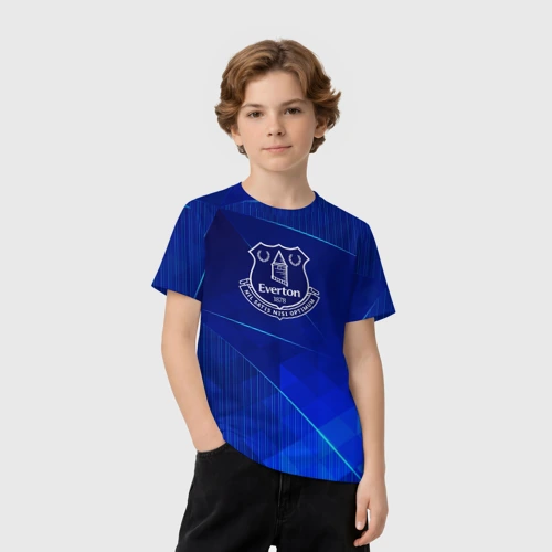 Детская футболка 3D с принтом Everton blue poly, вид сбоку #3