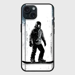 Чехол силиконовый для Apple iPhone 15 матовый Сноубордист в зимних горах