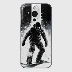 Чехол для iPhone 15 Pro силиконовый с защитой камеры Сноубординг в черном дыму