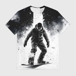 Мужская футболка 3D Сноубординг в черном дыму