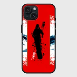 Чехол силиконовый для Apple iPhone 15 матовый Сноубординг на красном