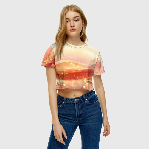 Женская футболка Crop-top 3D Оранжевые пески - абстракция 