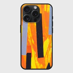 Чехол силиконовый для Apple iPhone 15 Pro Мax матовый Black rectangles on orange