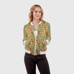 Женский бомбер 3D Птицы сирин на ветках - фото 2