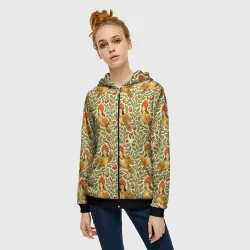 Женская толстовка 3D на молнии Птицы сирин на ветках - фото 2