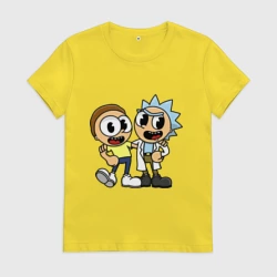 Женская футболка хлопок Сuphead Rick and Morty