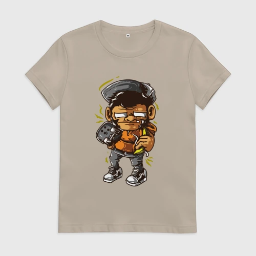 Женская футболка хлопок с принтом Обезьянка скейтер, вид спереди #2