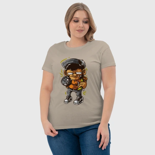 Женская футболка хлопок с принтом Обезьянка скейтер, фото #4