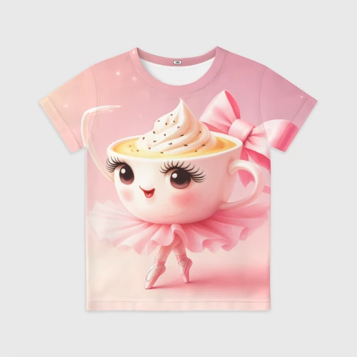 Детская футболка 3D с принтом Балерина капучино розовый, вид спереди #2