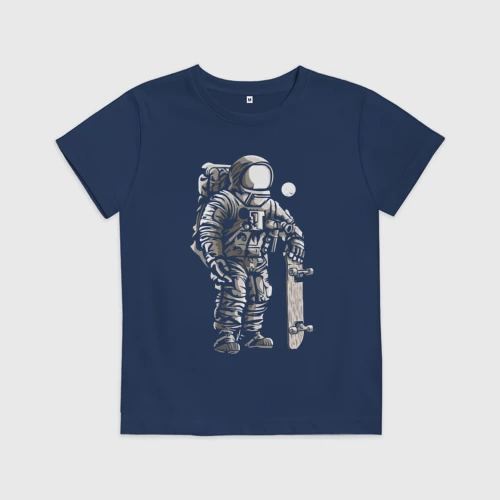 Детская футболка хлопок с принтом Space skateboarding, вид спереди #2