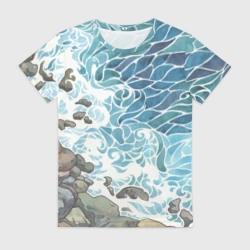 Женская футболка 3D Море акварель с волнами
