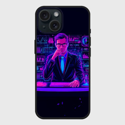 Чехол силиконовый для Apple iPhone 15 матовый Аналитик в неоне