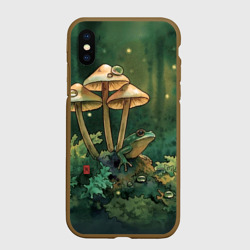 Чехол для iPhone XS Max матовый Акварельная лягушка в грибах