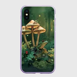 Чехол для iPhone XS Max матовый Акварельная лягушка в грибах