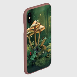 Чехол для iPhone XS Max матовый Акварельная лягушка в грибах - фото 2