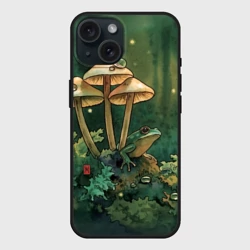 Чехол силиконовый для Apple iPhone 15 матовый Акварельная лягушка в грибах