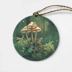 Деревянная игрушка круг Акварельная лягушка в грибах