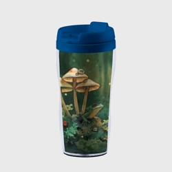 Термокружка-непроливайка Акварельная лягушка в грибах