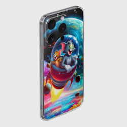 Чехол для iPhone 15 Pro силиконовый с защитой камеры Том и Джерри летят в ракете - нейроарт - фото 2