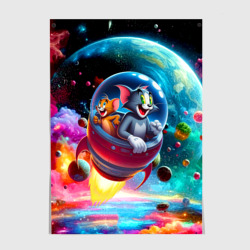 Постер Том и Джерри летят в ракете - нейроарт