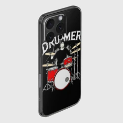 Чехол для iPhone 16 Pro силиконовый с защитой камеры Drummer на черном - фото 2