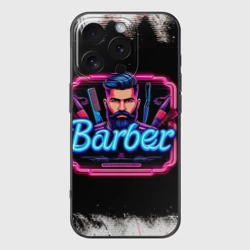 Чехол для iPhone 16 Pro Max силиконовый с защитой камеры Барбер неоновая вывеска
