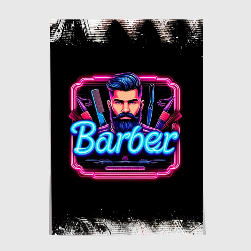 Постер Барбер неоновая вывеска