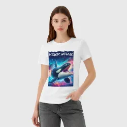 Женская футболка хлопок Space killer whale - ai art fantasy - фото 2