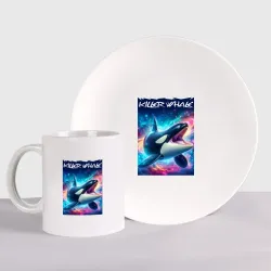 Набор: тарелка + кружка Space killer whale - ai art fantasy