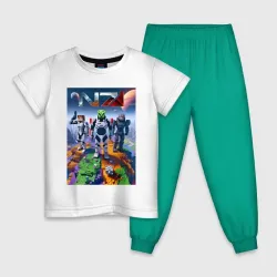 Детская пижама с белой футболкой Mass effect and Minecraft - ai art collaboration